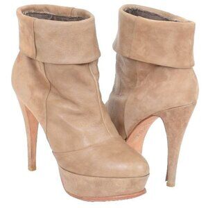 Dolve Vita Camel Leather & Suede Stiletto Heel Platform Bootie Women's 8.5